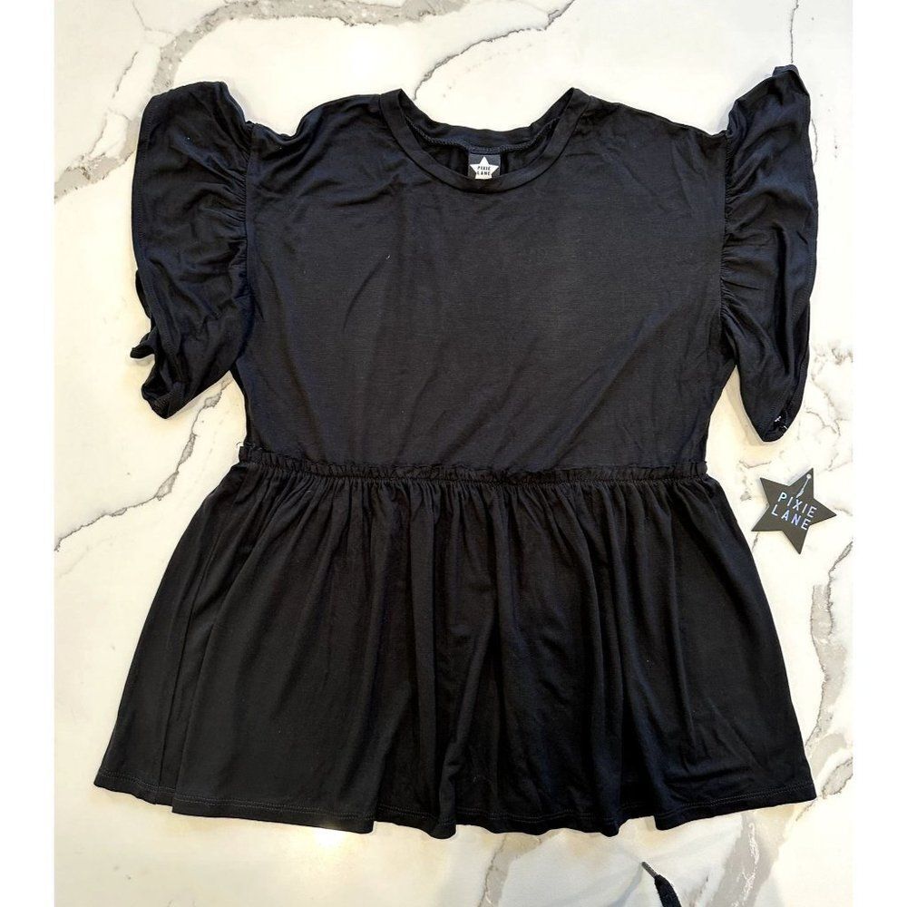 Pixie Lane NWT Flutter Sleeve Babydoll Top in Black Size 10/12